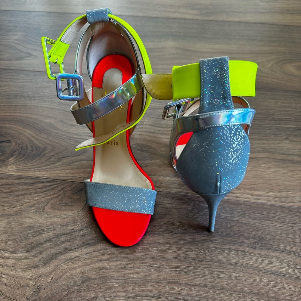 Christian Louboutin AUTH Multipot 100 Tissu Reflex Fluo Matt Sandal 39.